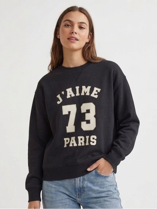H&M Tops - H&M Divided Black J’aime Paris 73 Varsity Graphic Crewneck Sweatshirt Size M